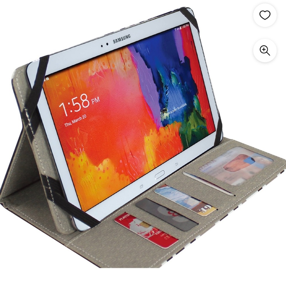 Black and tan striped universal tablet covers 7-8” Folo case with stand up